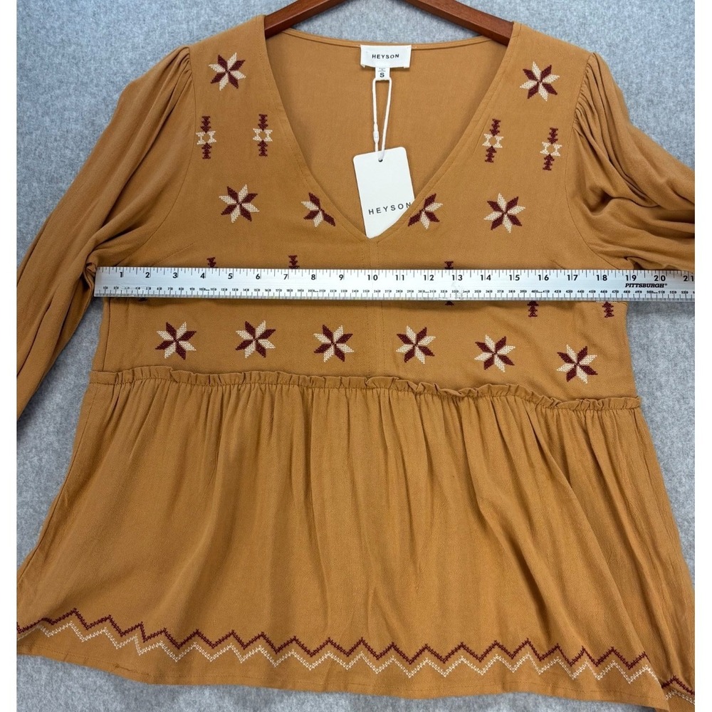 NWT HEYSON V NECK EMBROIDERED BABYDOLL BLOUSE Cider embroidered lightweight boho - Picture 10 of 11
